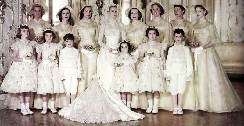 #8 Grace Kelly with her wedding party, 1956