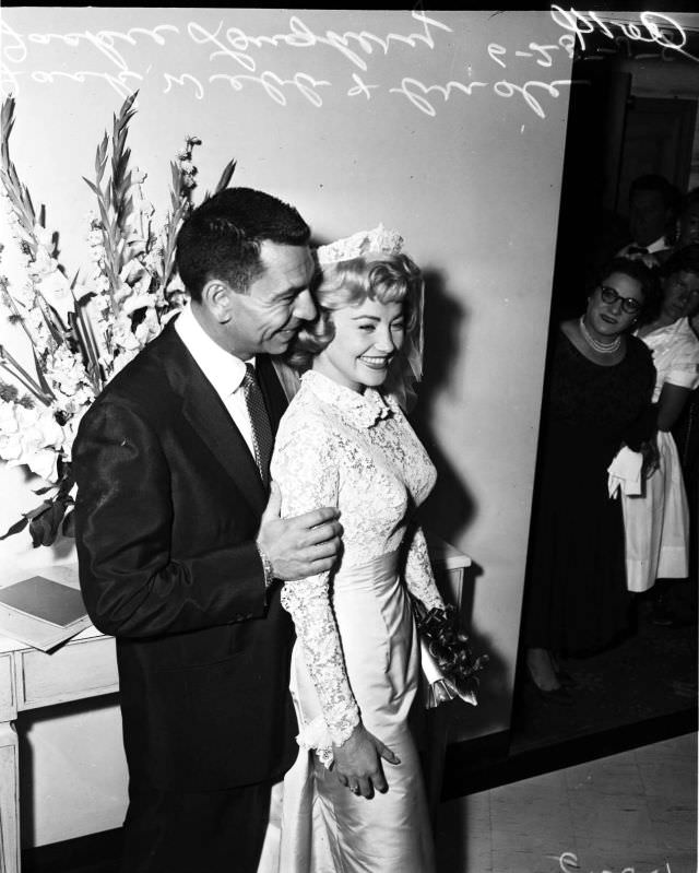 #27 Jackie Loughery, winner of the first Miss USA pageant, married actor Jack Webb in Los Angeles, California, 1958