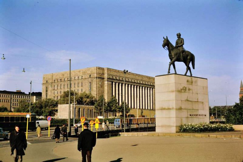 Mannerheim Statue and Parliament House, Helsinki, 1968