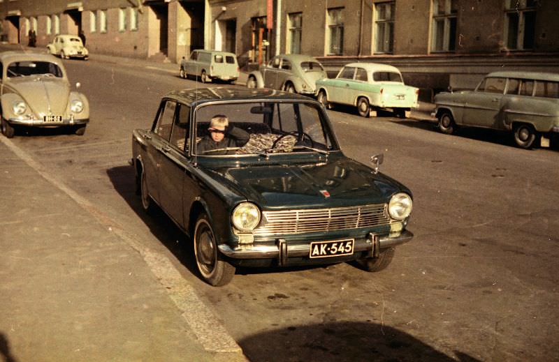#10 Simca 1300 on street in Kallio, Helsiki, 1963