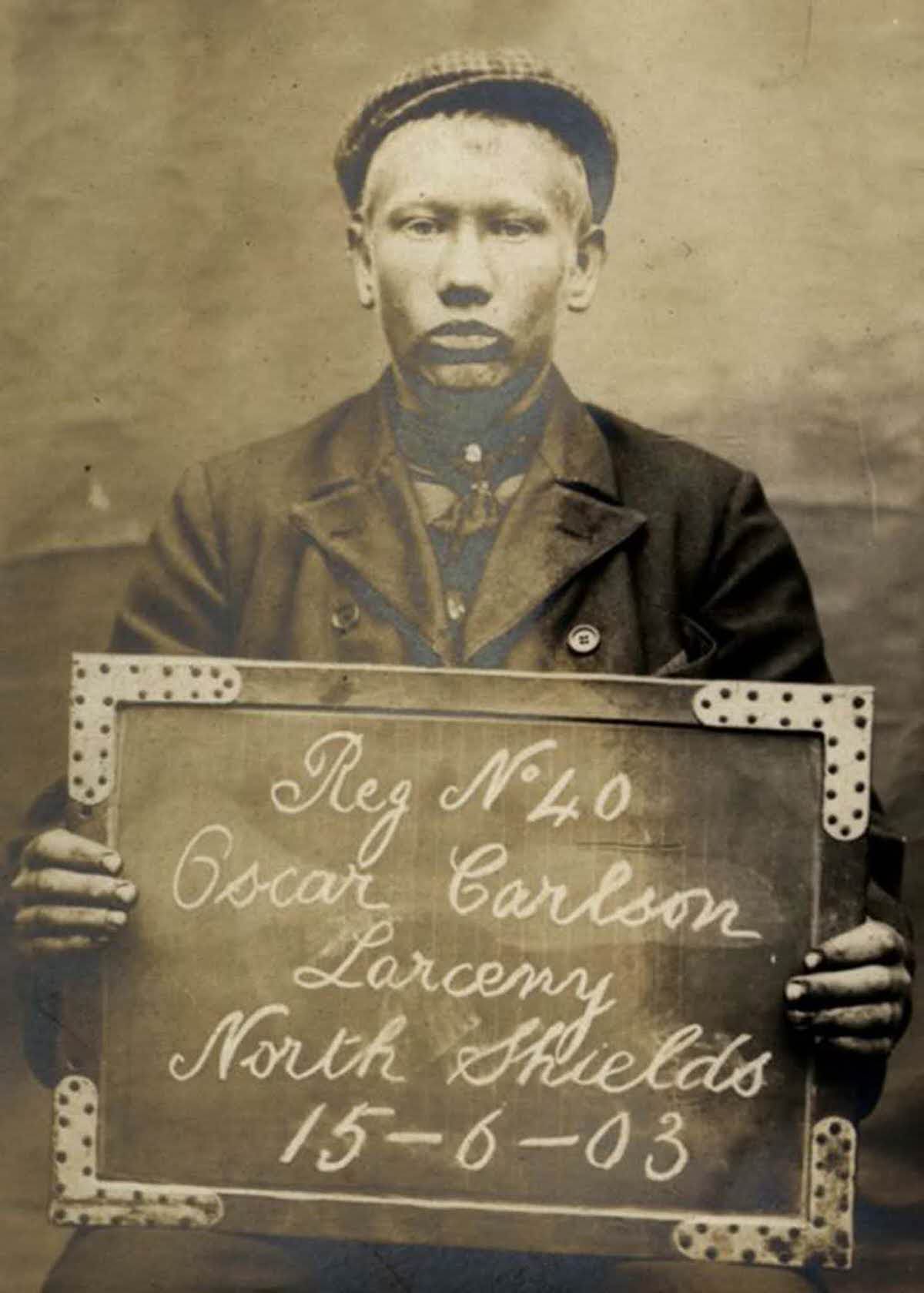 #28 Oscar Carlson, age unknown, arrested for theft, 1903.