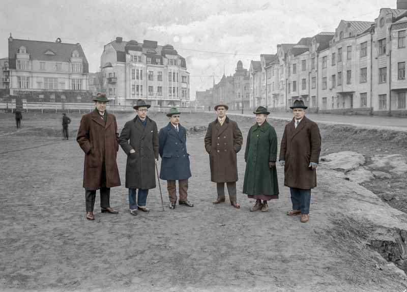 The Sports Committee of the city of Helsinki inspecting a future location for a children’s playground in 1923