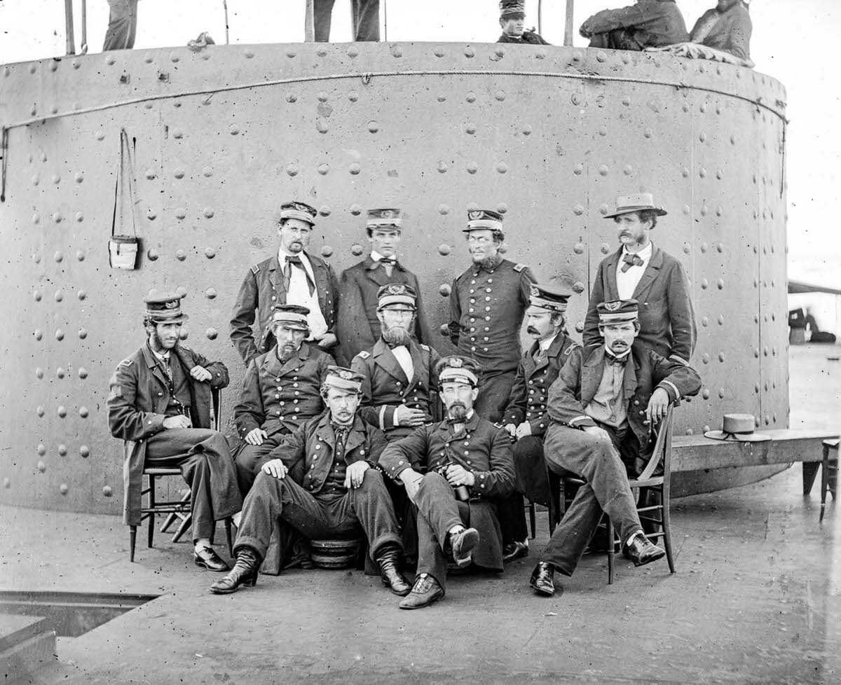 #9 Officers on the deck of a Monitor-class gunboat, 1864.