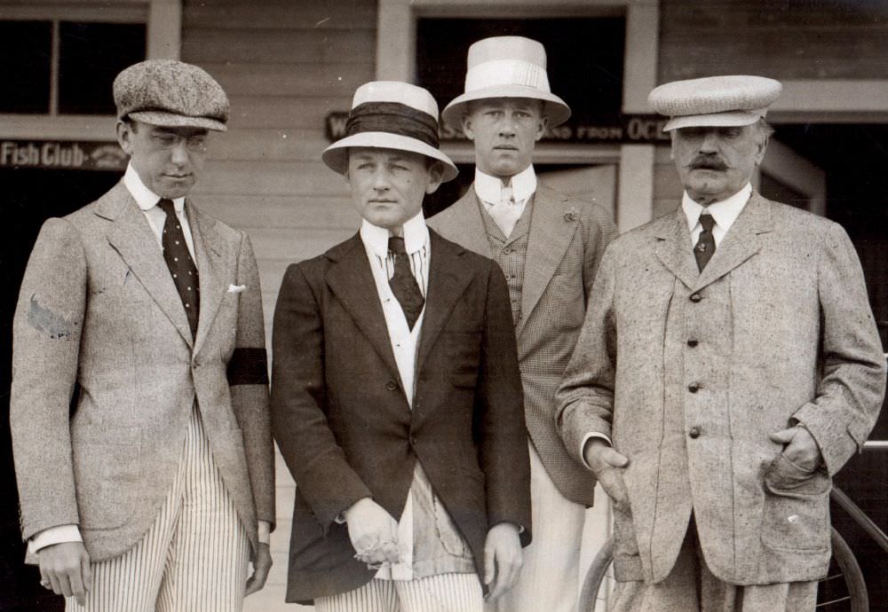 #14 These four men, photographed in America in 1921, illustrate the transitionary period in men’s fashion