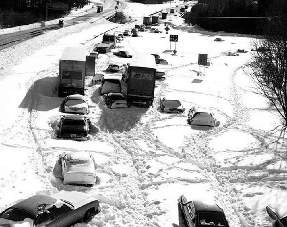 #1 Abandon cars along Route 128 near Needham, Massachusetts, during the Blizzard of 1978.