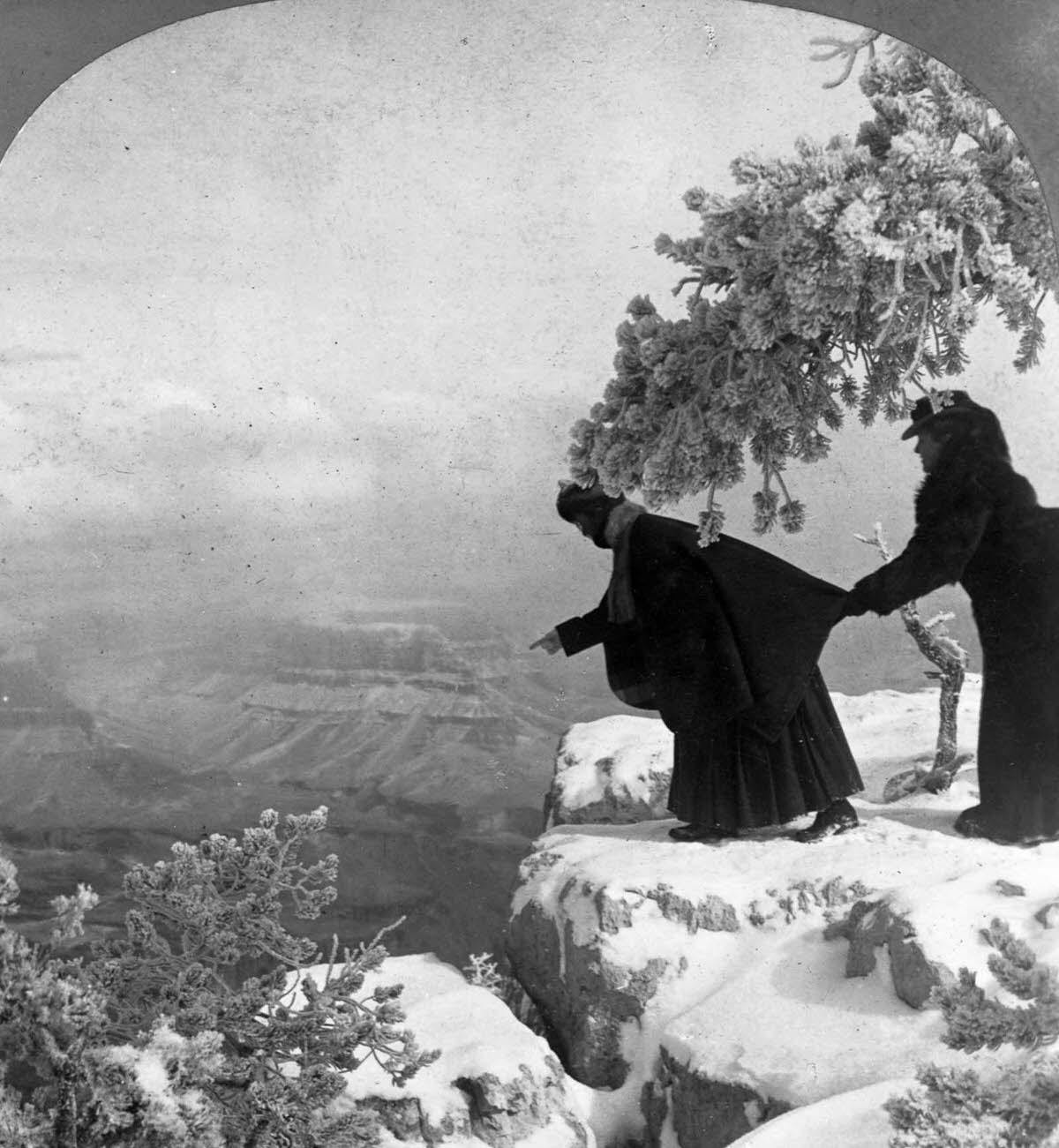 #11 Tourists peer over a cliff into the Grand Canyon, 1880.