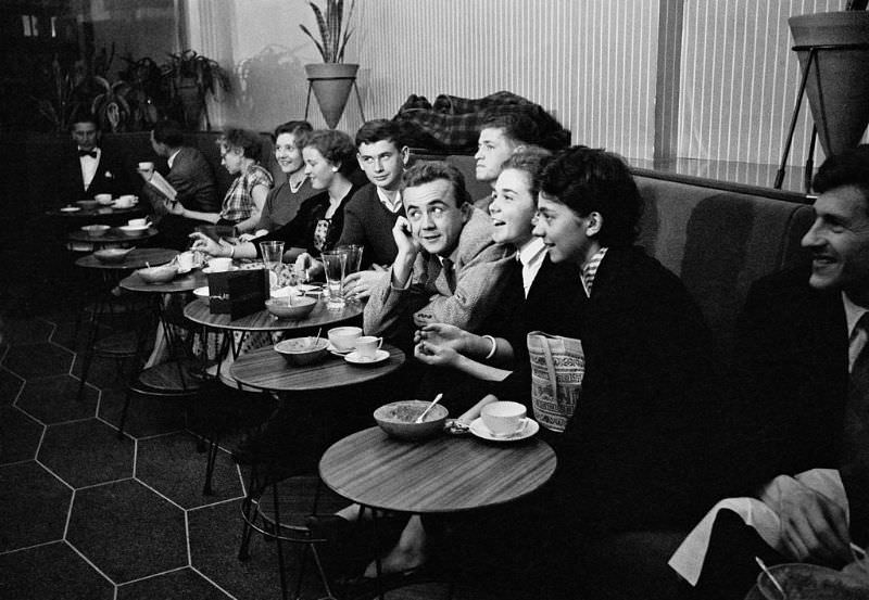 #17 Young people at a cafe in London, 1955.
