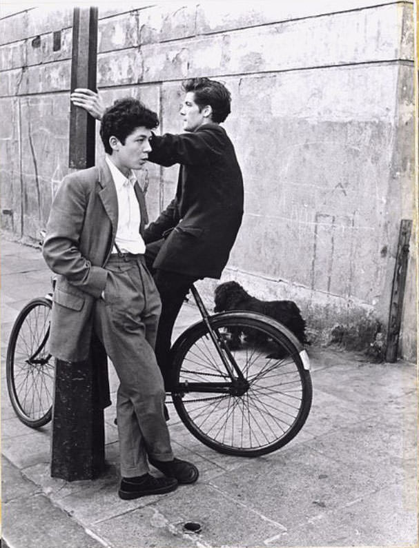 #25 Teddy boys on a corner, Southam Street, 1956