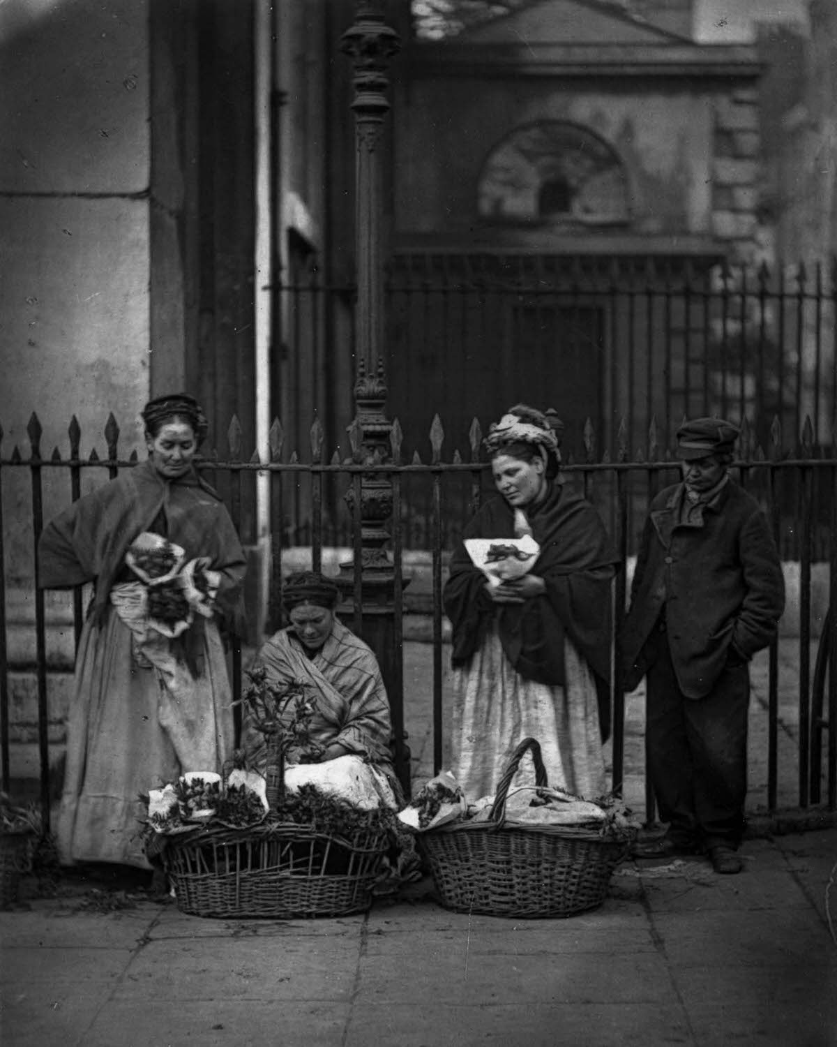 #32 Flower women selling bouquets at Covent Garden market, 1877.
