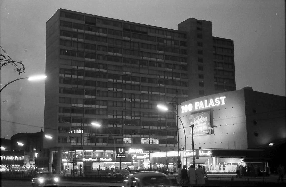 #1 Hardenbergstrasse with Zoo Palast and DOB skyscraper in Berlin-Charlottenburg , July 1957