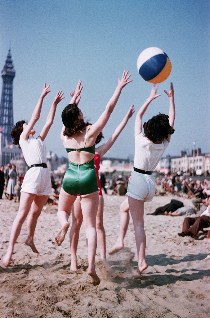 #6 Women playing Beach Ball at Blackpool, 1953.