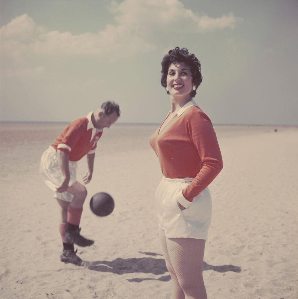 #11 Alma Cogan and Harry Johnston on Blackpool beach, 1955.