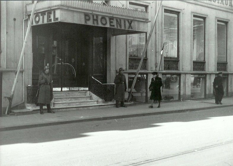 #10 German guards outside the Hotel Phoenix in Bredgade, Copenhagen (The German Marine’s head quarter). 1940-45.