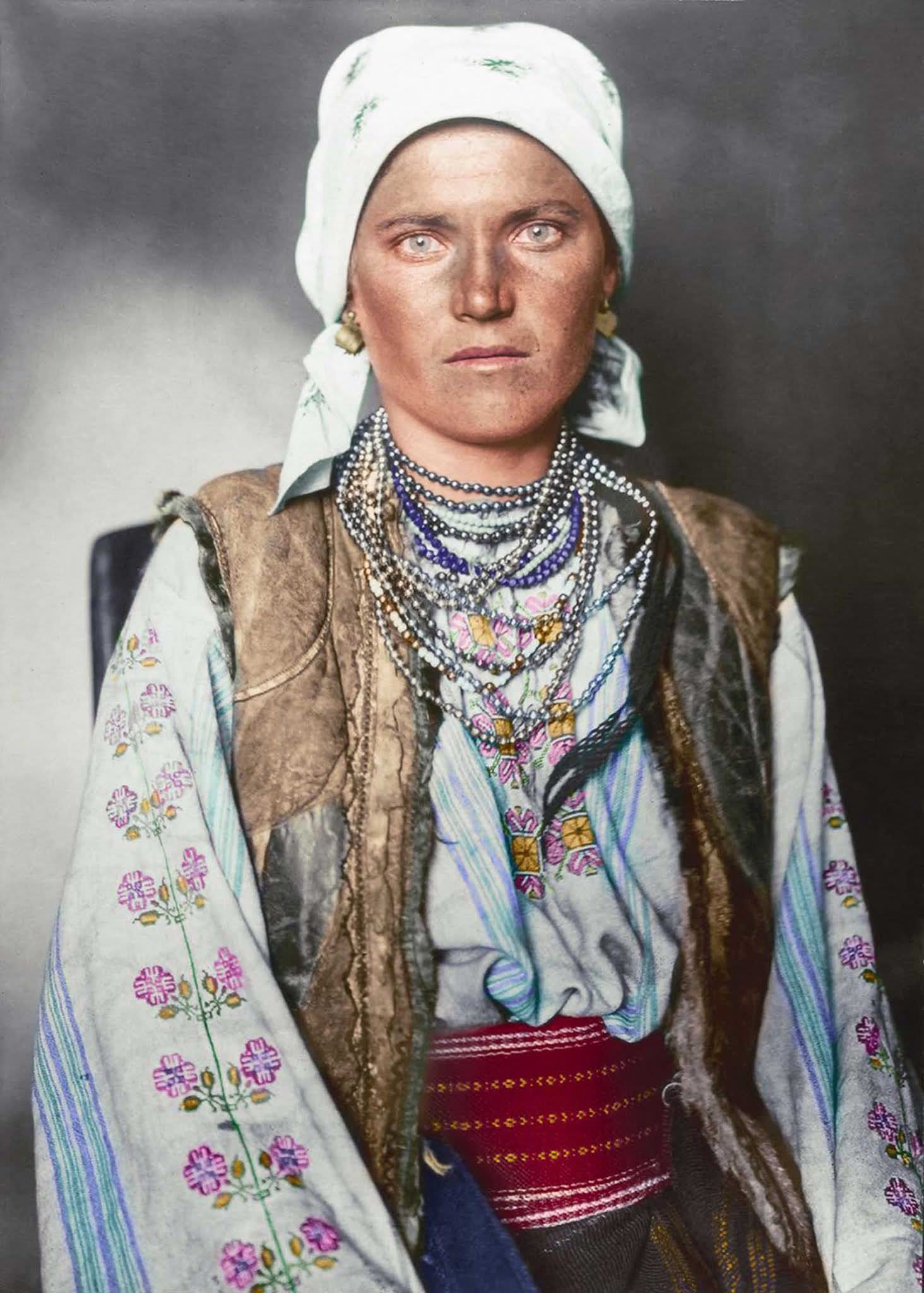 #3 Ruthenian woman.” Historically inhabiting the kingdom of the Rus ranging from parts of modern-day Slavic-speaking countries, this example of Ruthenian traditional dress consisted of a shirt and underskirt made from linen which was embroidered with traditional floral-based patterns. The sleeveless ja