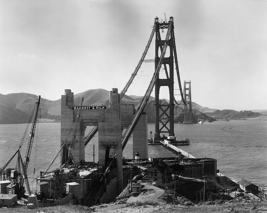 #16 Golden Gate Tower under construction from San Francisco looking towards the mountains of Marin County