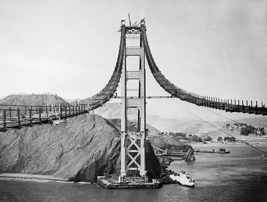 #27 The Golden Gate Bridge under construction, 1934.