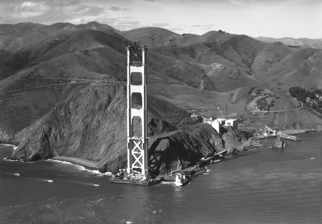 #14 Marin Tower of the Golden Gate Bridge under construction, 1934