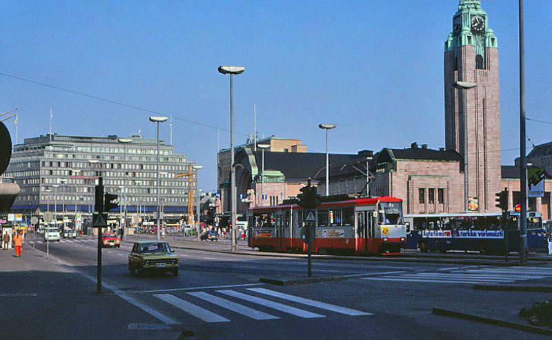 #9 The building near left (background) is the Sokos Helsinki department store, part of a chain that has stores throughout Finland, 1981
