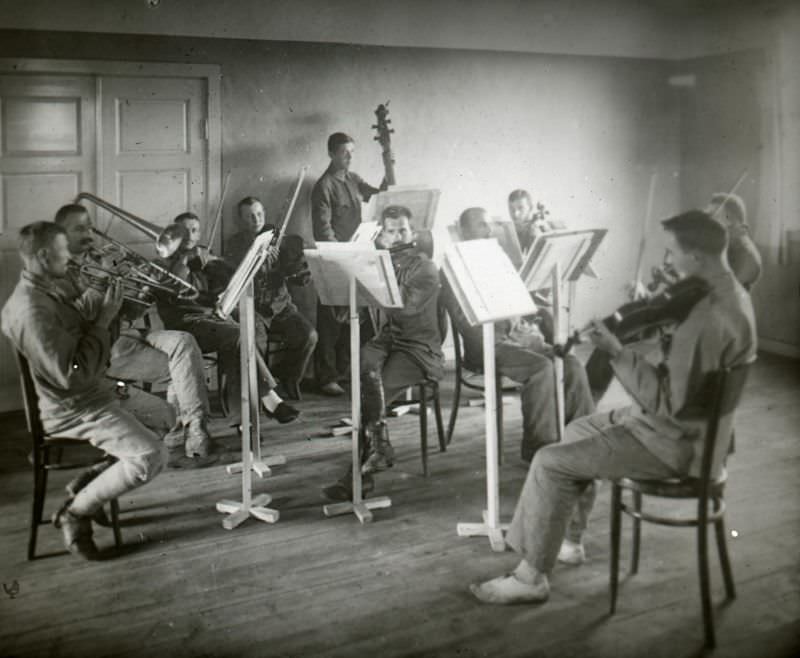 The hospital camp at Hald. Music rehearsal in the crew camp