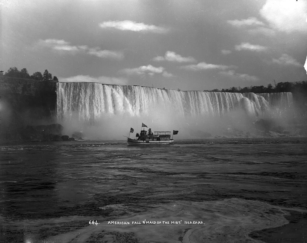American Falls and the ‘Maid of the Mist,’ Niagara Falls, New York, 1890s.