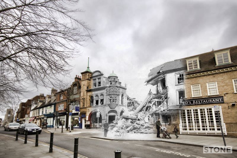 Upper Goat Lane from St Giles, 1942 and 2011