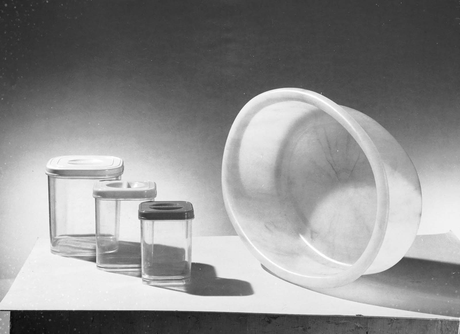 A range of Tupperware-style pots for storing food, and a large basin.