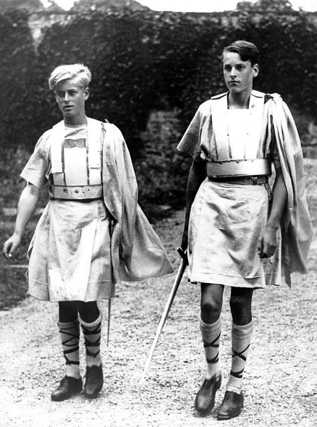 #25 Philip, left, in costume for a production of MacBeth at Gordonstoun in 1935.