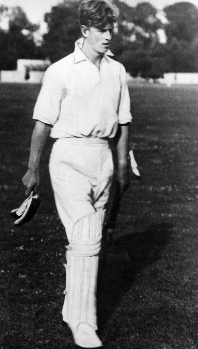 #28 Philip playing cricket at Gordonstoun, 1939.