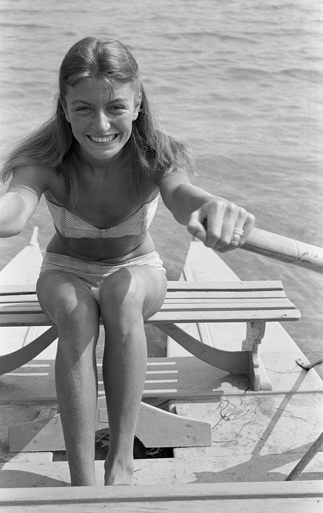 #42 Anouk Aimee portrayed while performing on the stage, Venice, 1950s.