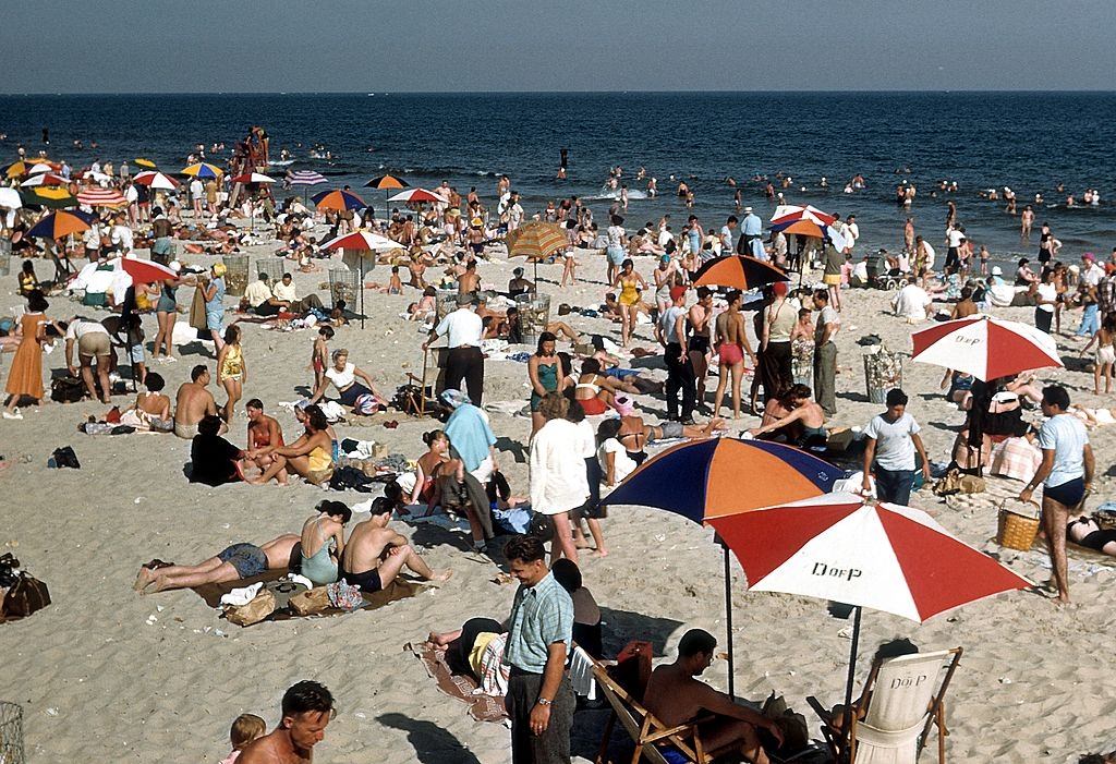 #23 Sunbathers on Coney Island beach circa 1948