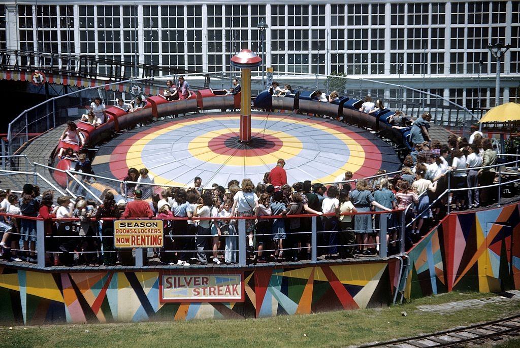 #38 A view of the Silver Streak ride in Steeplechase Park circa 1948 in Brooklyn.