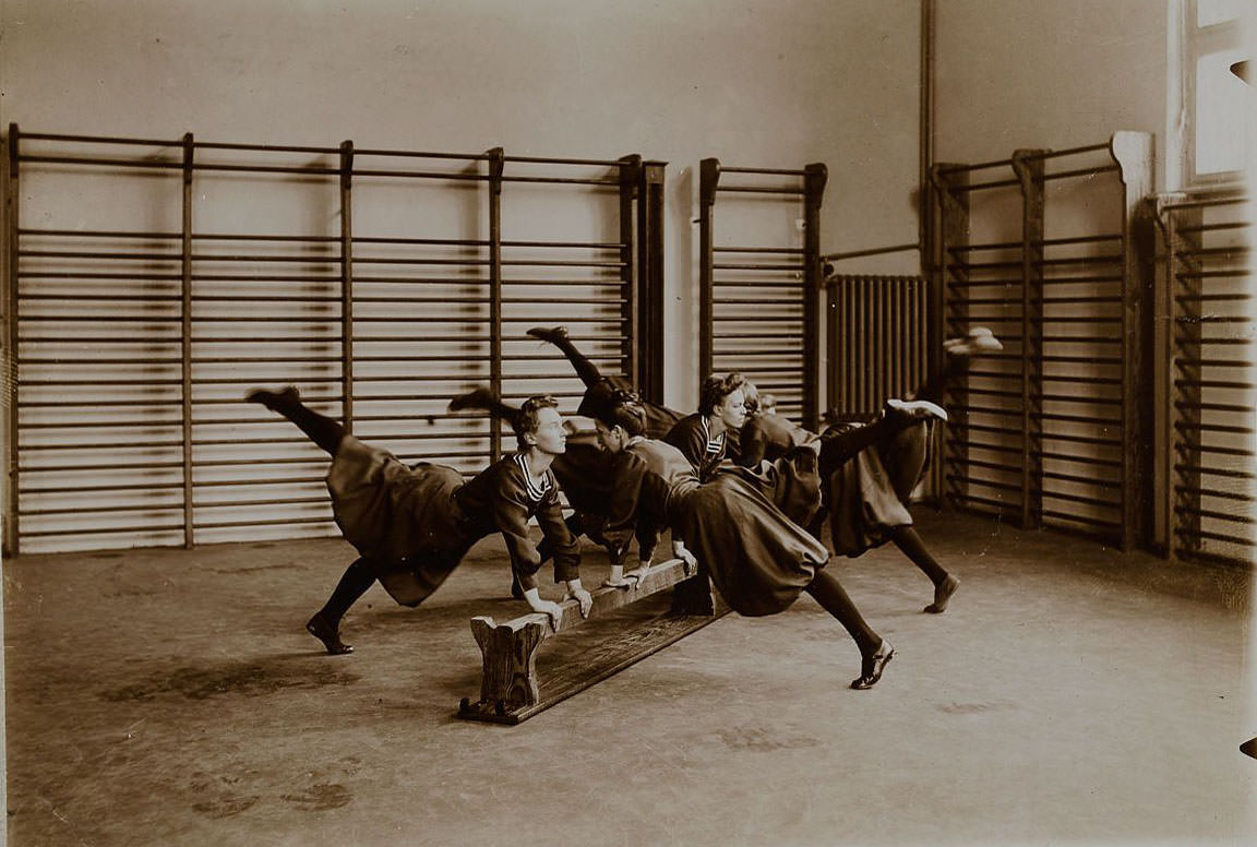 German Women Practicing Swedish Gymnastics in Heinrich, Germany in the 1900s Sports