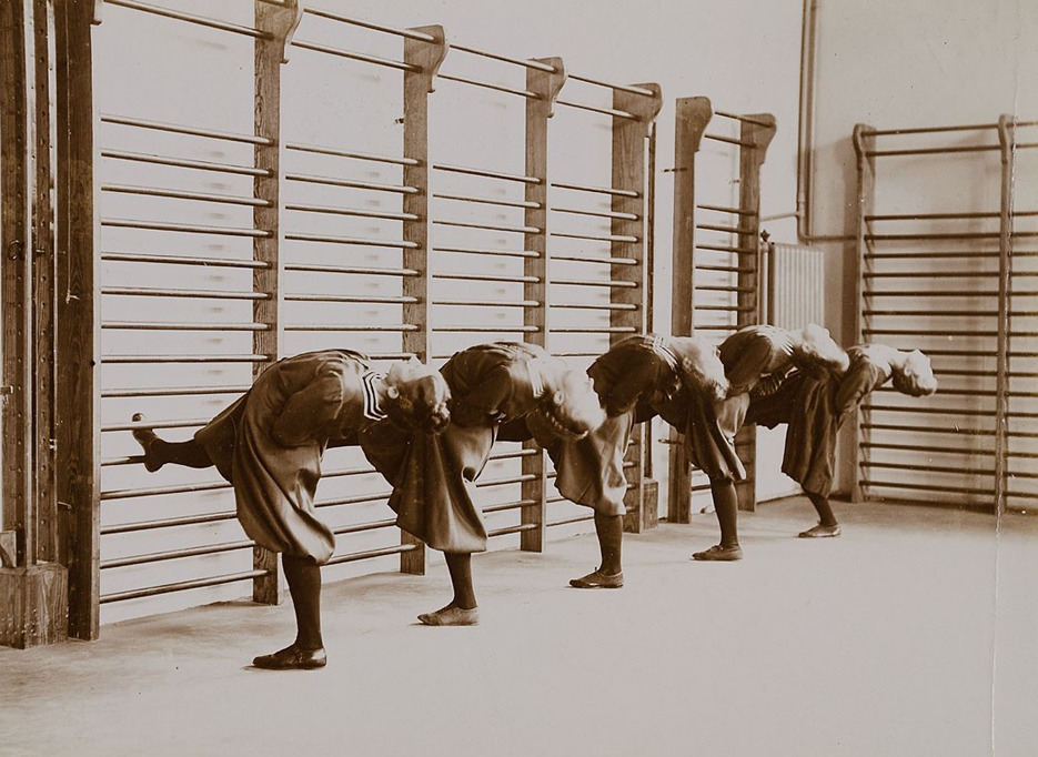 German Women Practicing Swedish Gymnastics in Heinrich, Germany in the 1900s Sports