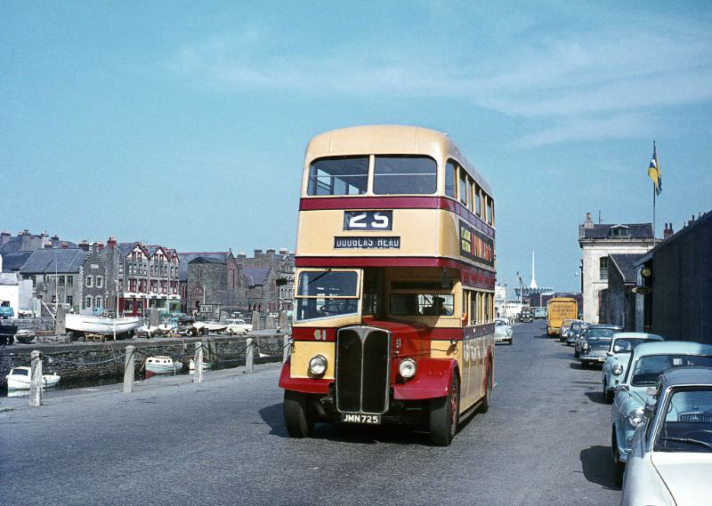 #2 1948 built Regent No.61 is on Douglas South Quay en route for Douglas Head. The ‘Sea Terminal’ is seen to the buses rear, 5 August 1970