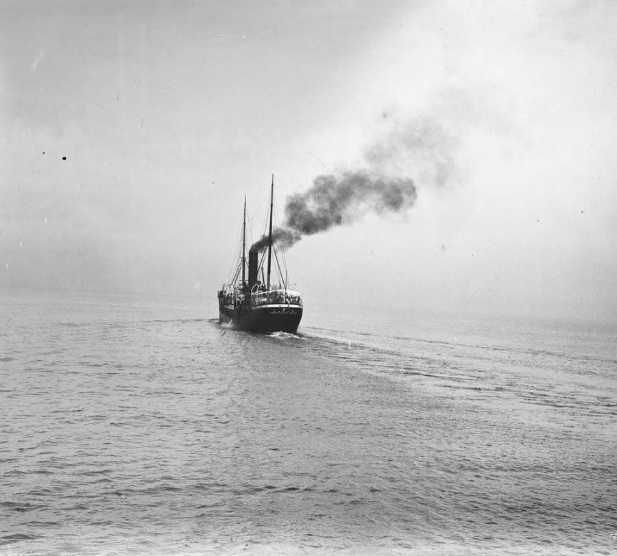 #24 The Komagata Maru heads to sea on its long journey back to India.
