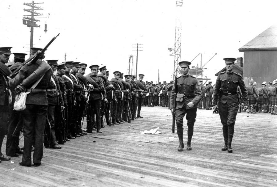 #4 The Canadian military assembles on a Vancouver pier.