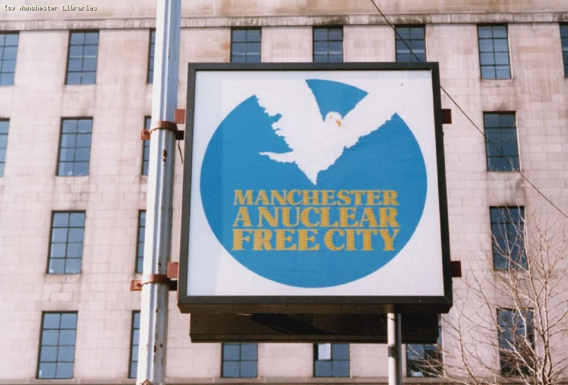#10 Nuclear Free City’ sign in Manchester city centre