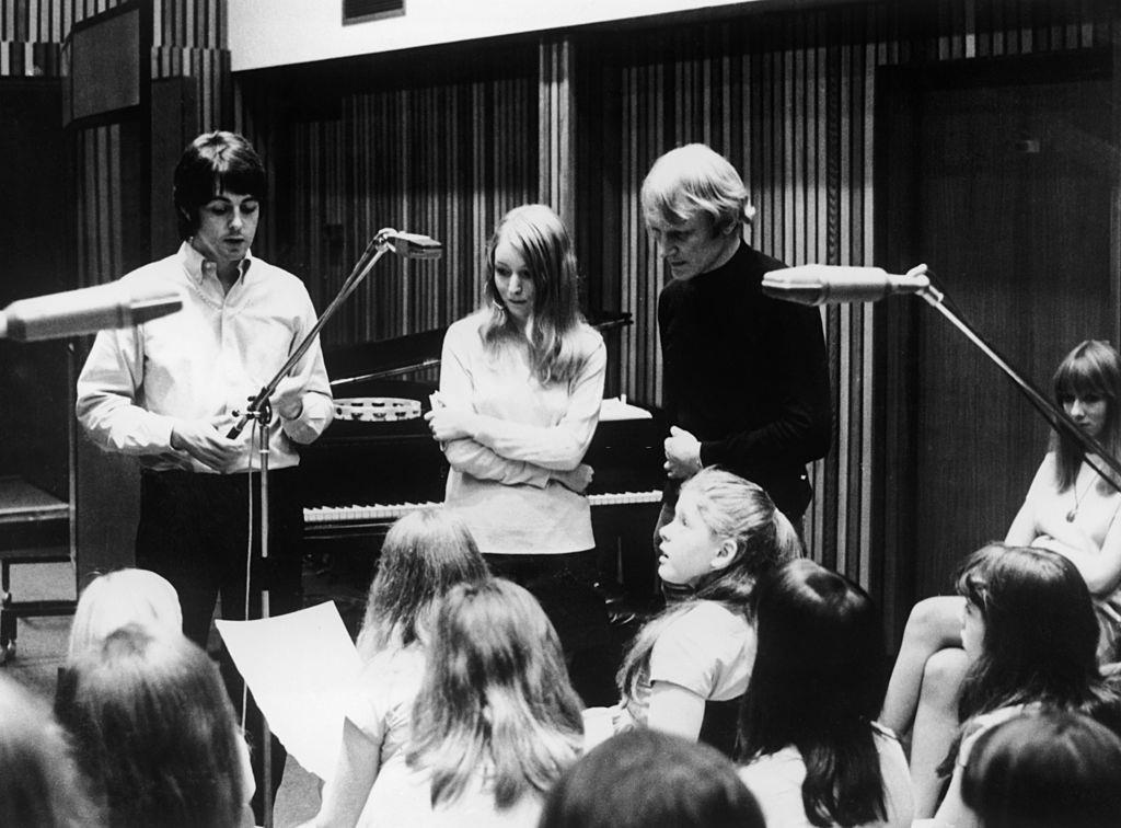 #18 Mary Hopkin with Paul McCartney and Richard Newson enlist the aid of the Aida Foster Children’s Choir to record Hopkin’s song ‘Those Were the Days’ for the Apple label, 26th July 1968.