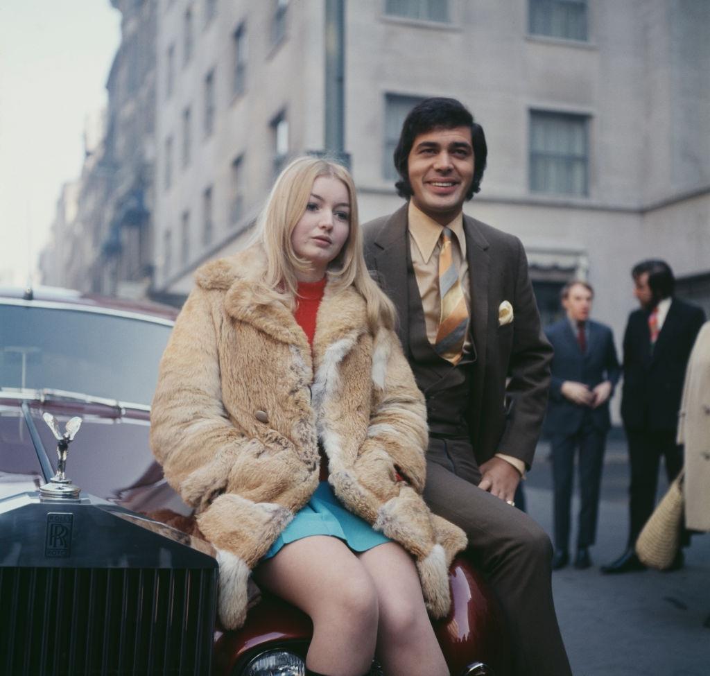 #31 Mary Hopkin with English pop singer Engelbert Humperdinck outside the Westbury Hotel in London, 7th March 1969.