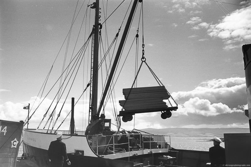 #18 MV Lochiel unloading at dock in the Western Isles, Scotland