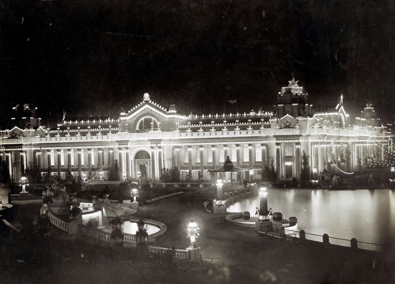 #59 Night view of the Palace of Electricity from Festival Hall at the 1904 World’s Fair, 1904