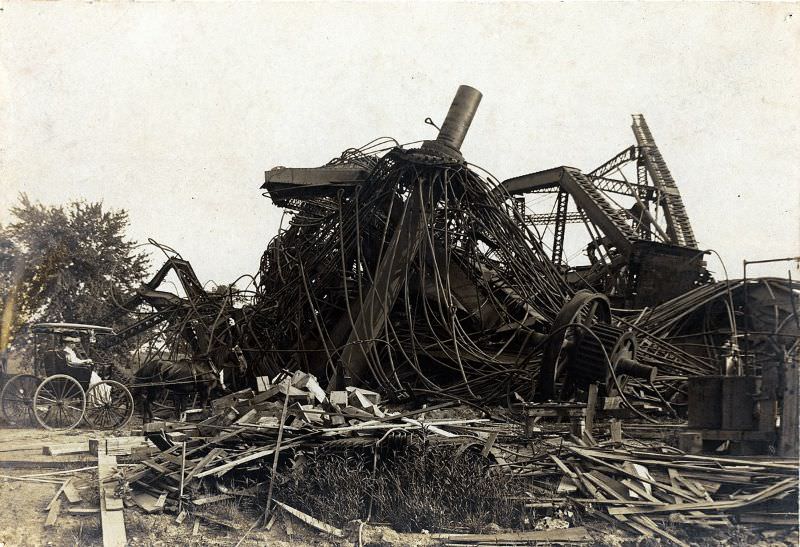 #69 Wreckage of the Ferris Wheel used at the 1904 World’s Fair after demolition, 1906