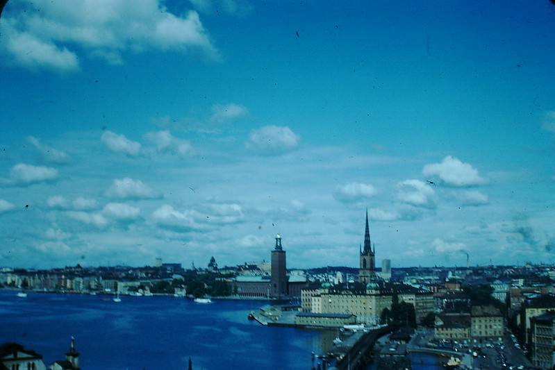 #19 Waterfront on Lake Malaren-Stadhuse and Riddarholm, Sweden, 1954