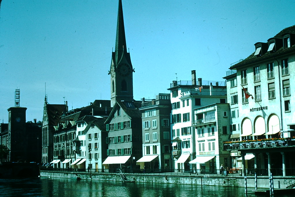 #44 Limmat River and Church, Zurich, Switzerland, 1954