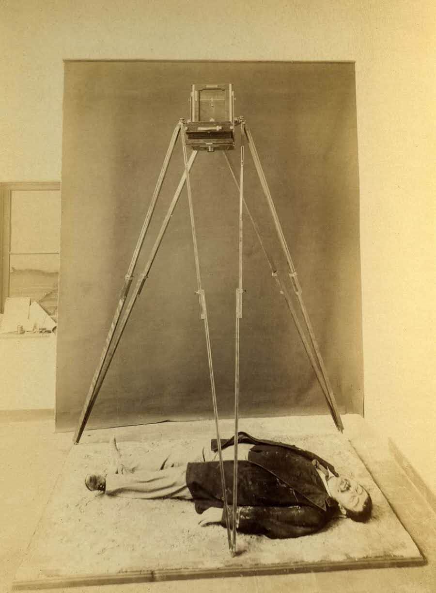 #7 A special tripod arrangement for photographing a murder victim (he is not really dead).