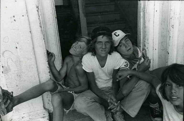 #1 Boys in doorway, Jefferson Park, 1975