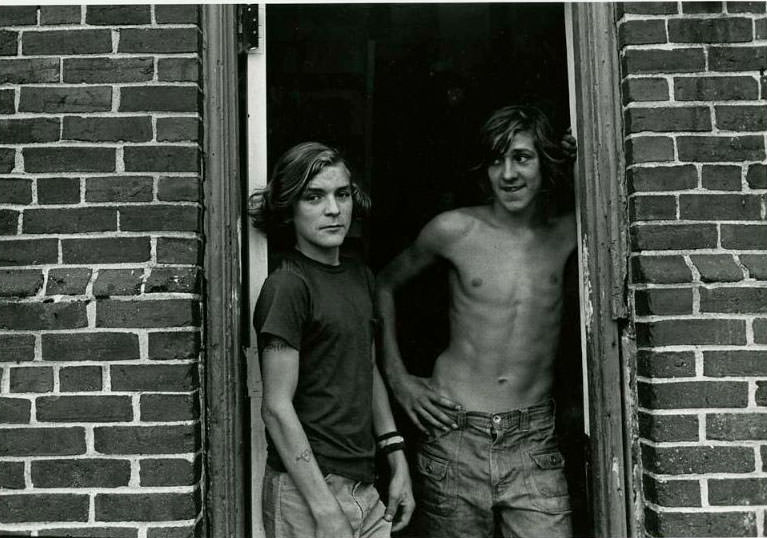 #7 Two boys standing in a doorway of the Jefferson Park Housing Project, Jefferson Park, 1973
