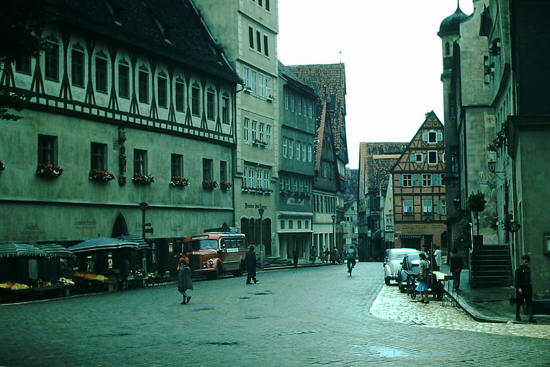 #28 St Scene in Nordlingen on Romantic Str Augsburgh to Wurzburg, Germany, 1954