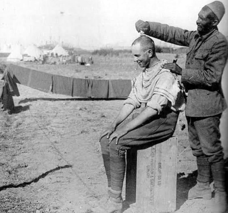 Historical Photos show Soldiers getting Haircuts during World War I WWI