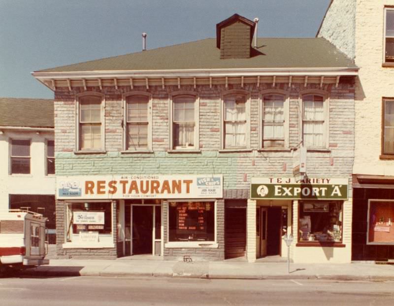#2 Fish and chip restaurant at 352 Front Street Belleville, and T. and J. Variety store at 356 Front Street